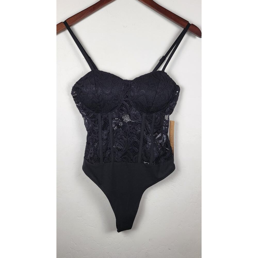 NWT Almost Famous Black Sexy Whimsigoth Lace Corset Bodysuit Witchy Goth Sz Med